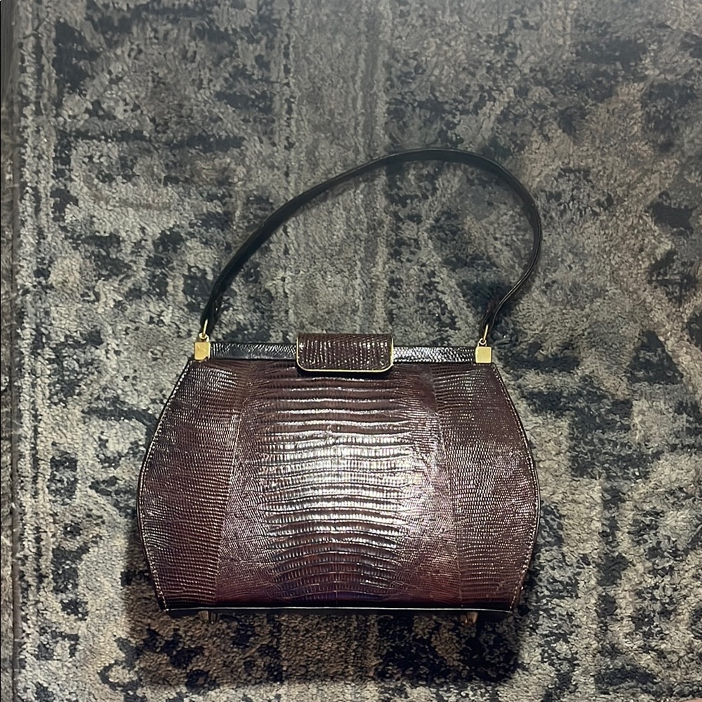 2️⃣for50 Anthropologie Crocodile Brown Handle Structured Handbag Purse Wallet